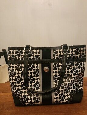 Coach Vintage Black and White Signature Stripe Tote Circa 2010